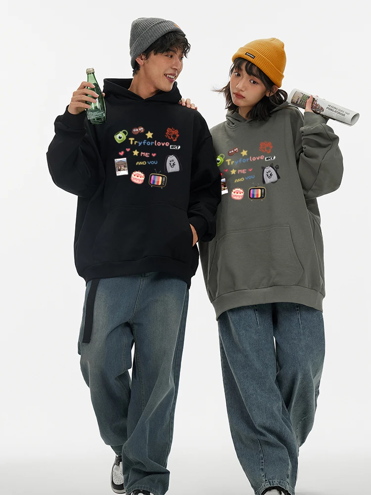 Time Diary Couple Sweatshirts Oversize Spring and Autumn 2024 New American Vintage Hoodies