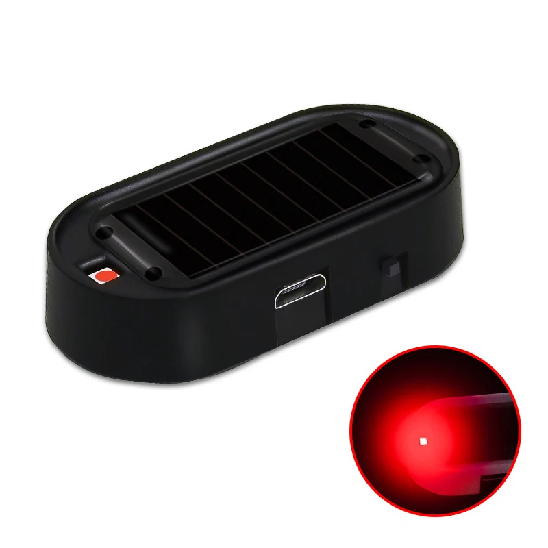 Car LED Solar Powered Fake Security Light Simulated Dummy Alarm Wireless Warning Anti-Theft Caution Lamp Flashing Imitation2Pcs