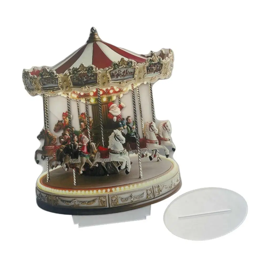 2D Xmas Carousel Acrylic Sign Ornament Decoration Accent Plate Craft with Base for Home Anniversary Birthday Girls Boys Kids