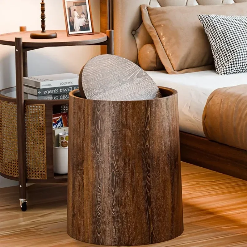 

American Retro Imitation Wood Grain Garbage Bin Kitchen Large Capacity Flip Cover Garbage Bin Household Office Paper Basket