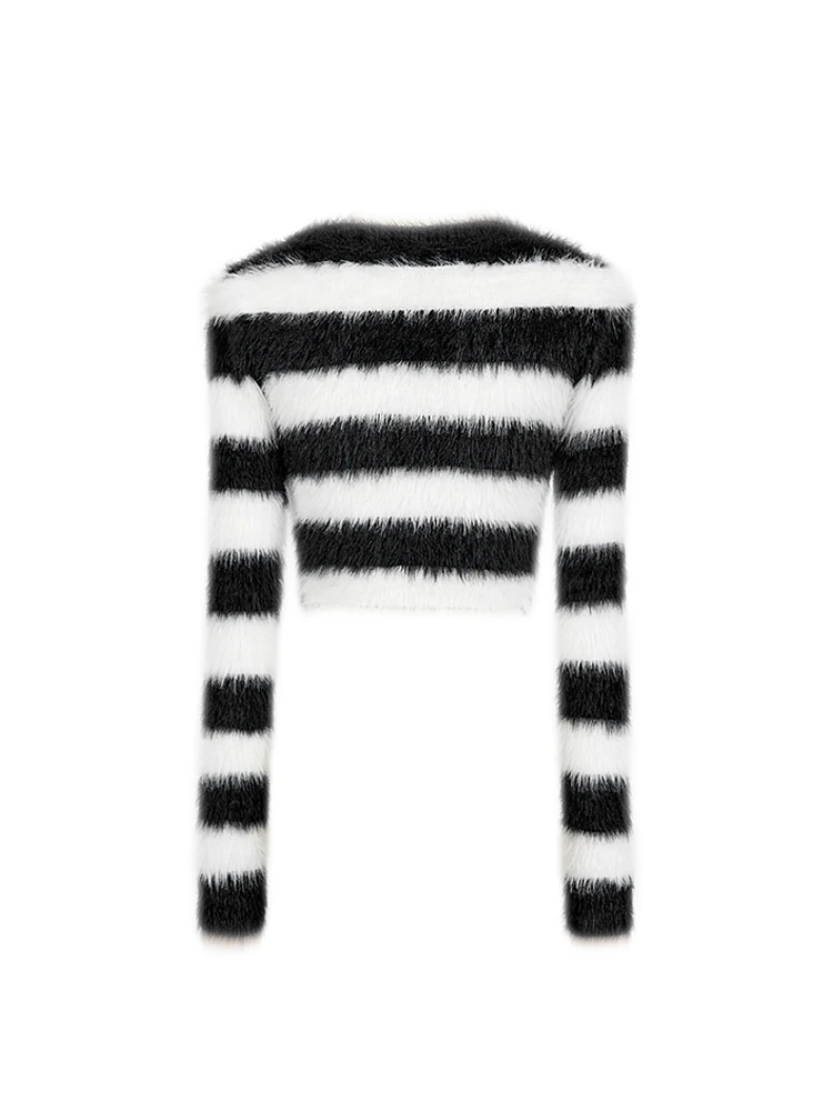 Women's Striped Mohair Sweater 90s Y2k Vintage Casual Long Sleeves Knitted Jumper Two-tone Japanese Sweater 2000s Clothes 2024