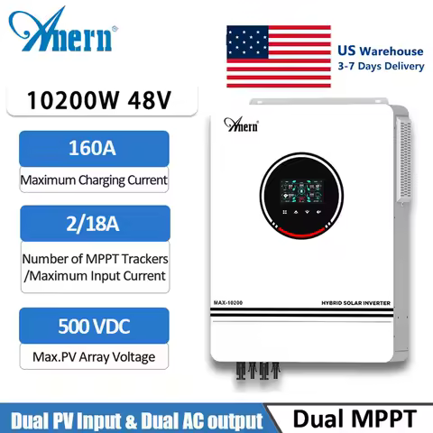 Anern 10.2KW Hybrid Inverter Off Grid Inverter 48v on Grid Solar Inverter Pure Sine Wave Bulit In 160A MPPT Solar Controller