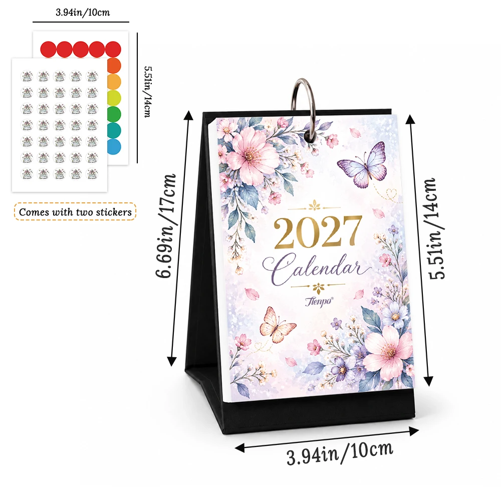 1pc 2027 Custom Photo Desk Calendar, Floral Butterfly Table Calendar With Stickers, Birthday Christmas New Year Gift