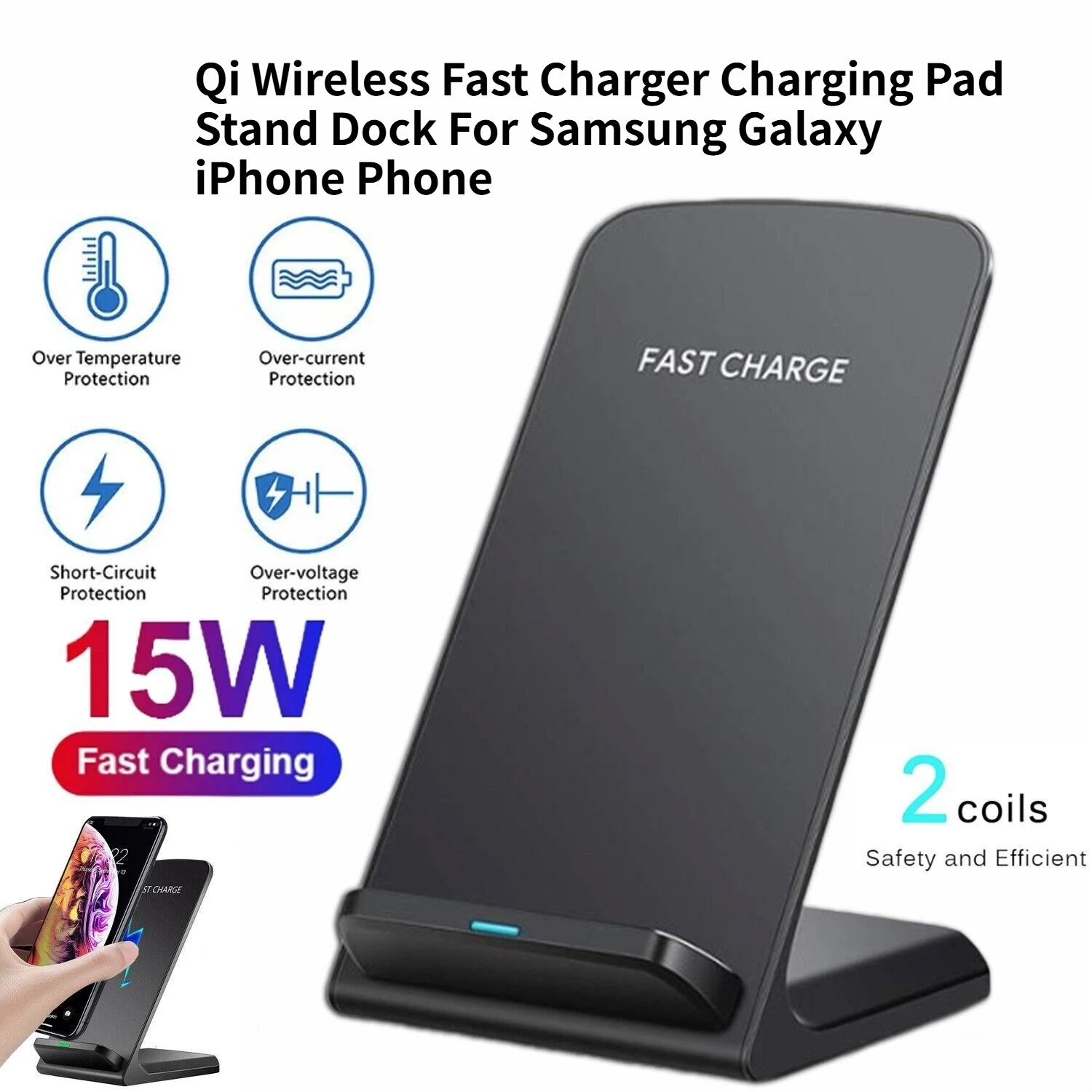 Qi Wireless Fast Charger Charging Pad Stand Dock For Samsung Galaxy iPhone Phone