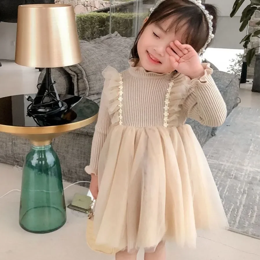 Girls Autumn Sweater Dress 2023 New Style Knitted Skirt Children Baby Long-sleeved Princess Dress Girl Dress Winter Dress