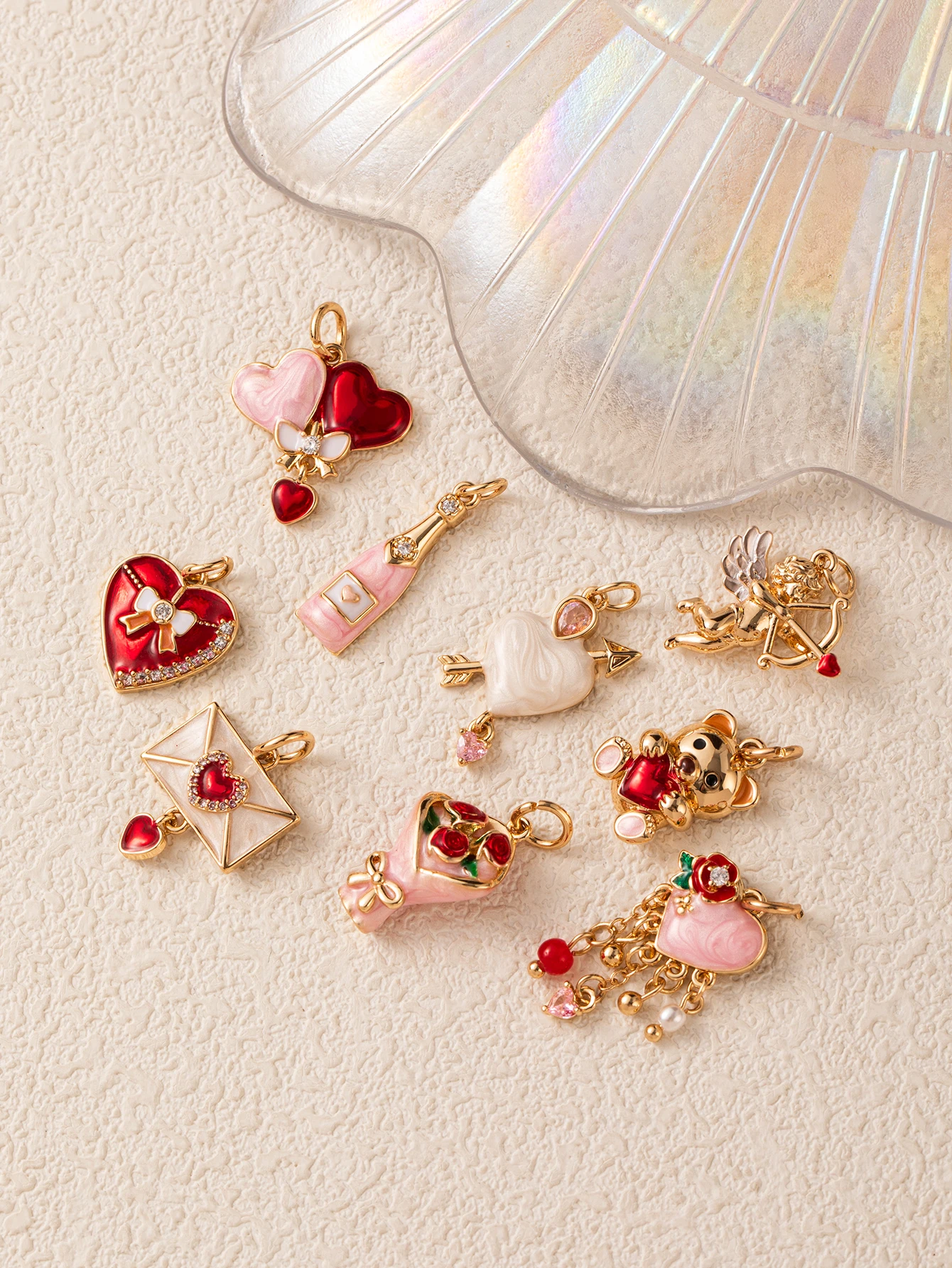 Valentinstag Liebesbär-Anhänger DIY Tropföl-Malerei Kupfermaterial 14K Gold Beschichtet zur Farberhaltung – Detail 3