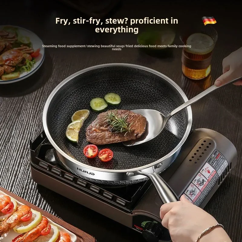 316 stainless steel pan Household frying pan Non-coated double-sided honeycomb non-stick pan for electromagnetic gas stove