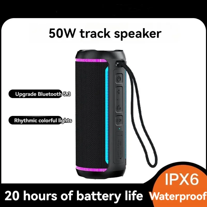 

Portable Bluetooth Speaker 50W High Power Soundbox Outdoor Waterproof Subwoofer Fashionable Colourful Lights 3D Surround Sound