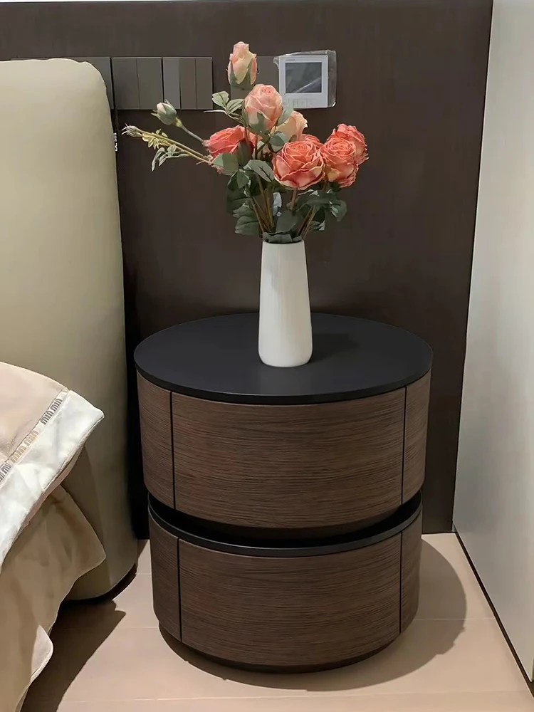 Luxury Bedside Tables Leather Solid Wood Furniture Home Living Room Rotundity Storage Cabinet,bedroom with Drawers Night Table
