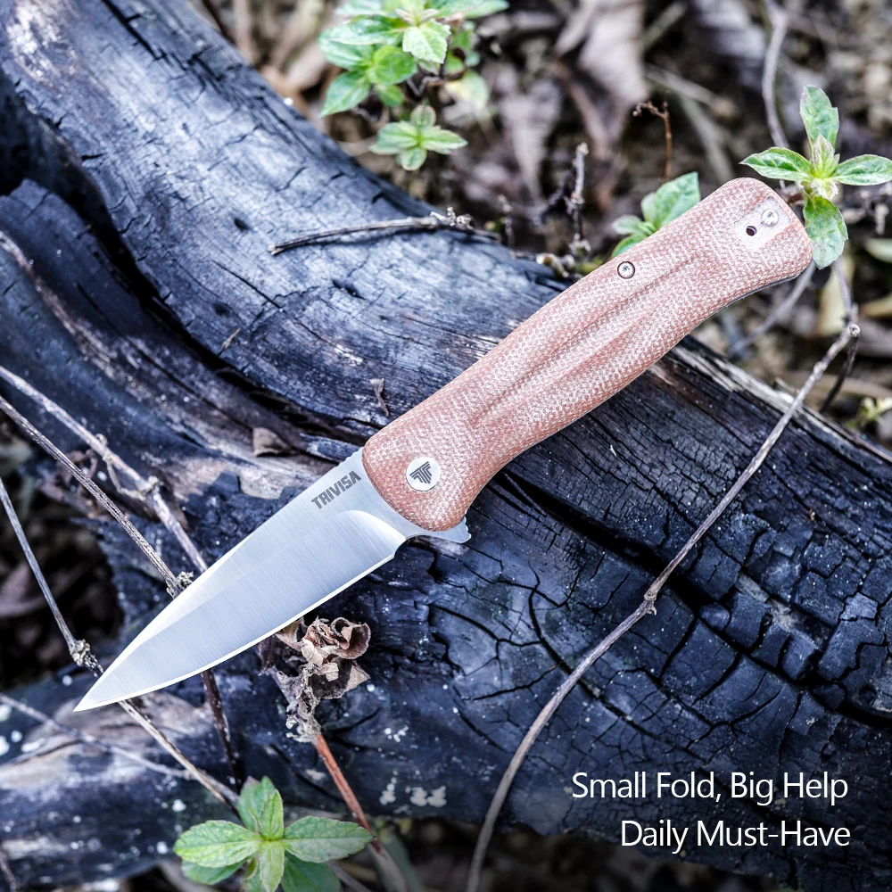 

TRIVISA EDC Pocket Folding Knife for Men Sandvik14C28N Steel Blade Micarta Handle with Clip Outdoor Camping Hunting Fishing Tool