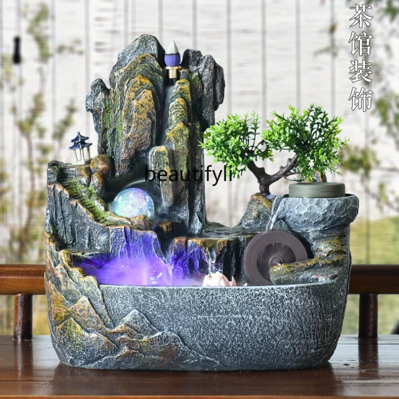 Flowing water ornament rockery landscape fountain living room water wheel feng shui wheel lucky interior decoration circulating