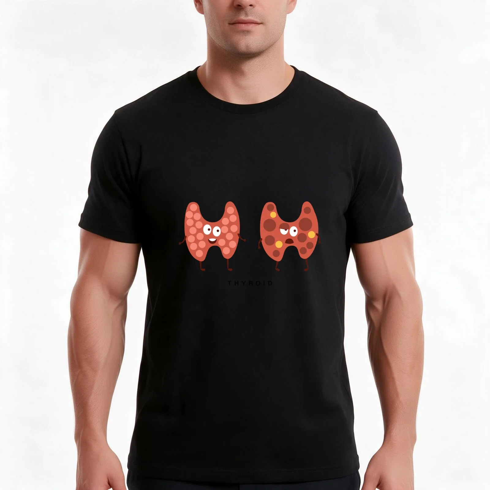 Healthy vs Unhealthy Thyroid Infographic Illustration T-Shirt, Summer Casual Cotton Tee, Oversized Streetwear Tops, 100% Cotton