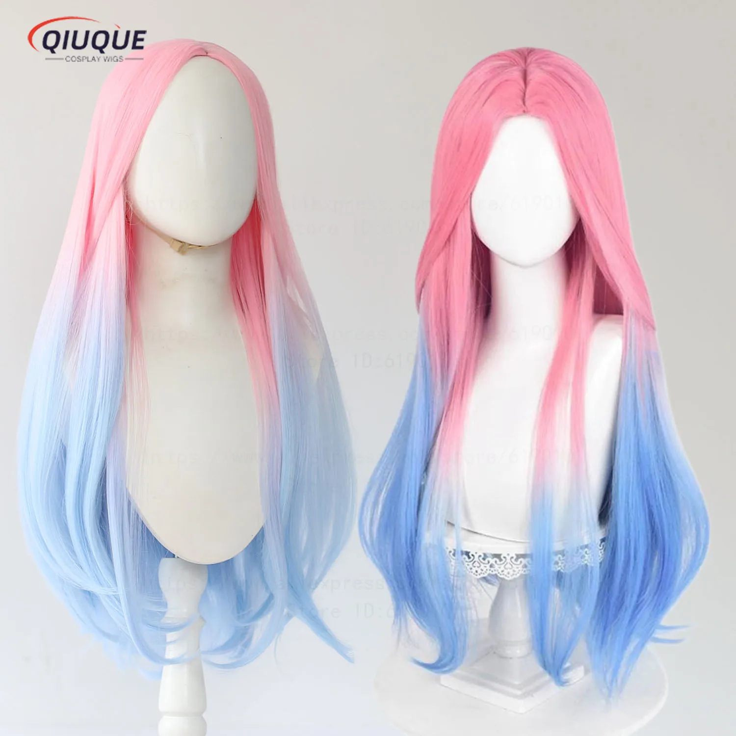 Anime Mizi Cosplay Perücke Lange Rosa Blau Gefärbt Farbverlauf Perücken Hitzebeständige Kunsthaar + Perückenkappe