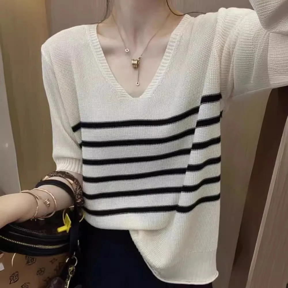 2024 New Summer Short Sleeve Striped pure cotton Short Sleeve Striped T-Shirts Women Knitted Casual Tops Female Cotton Tee Shirt