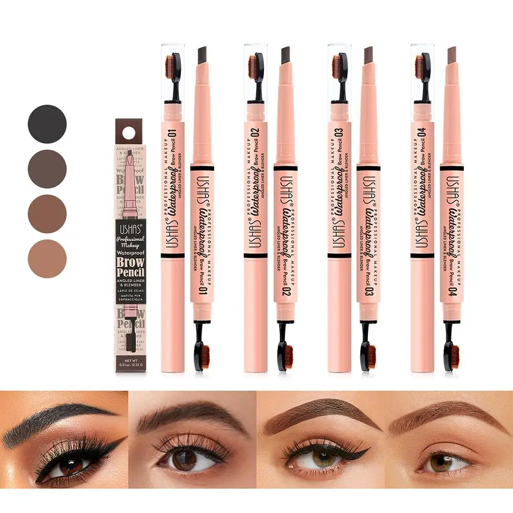 Ushas 2 in 1 Augenbrauen stift Kosmetik Make-up für Frauen 4 Farben wasserdicht Dual-Purpose Augenbrauen pinsel langlebige Augenbrauen v9t3