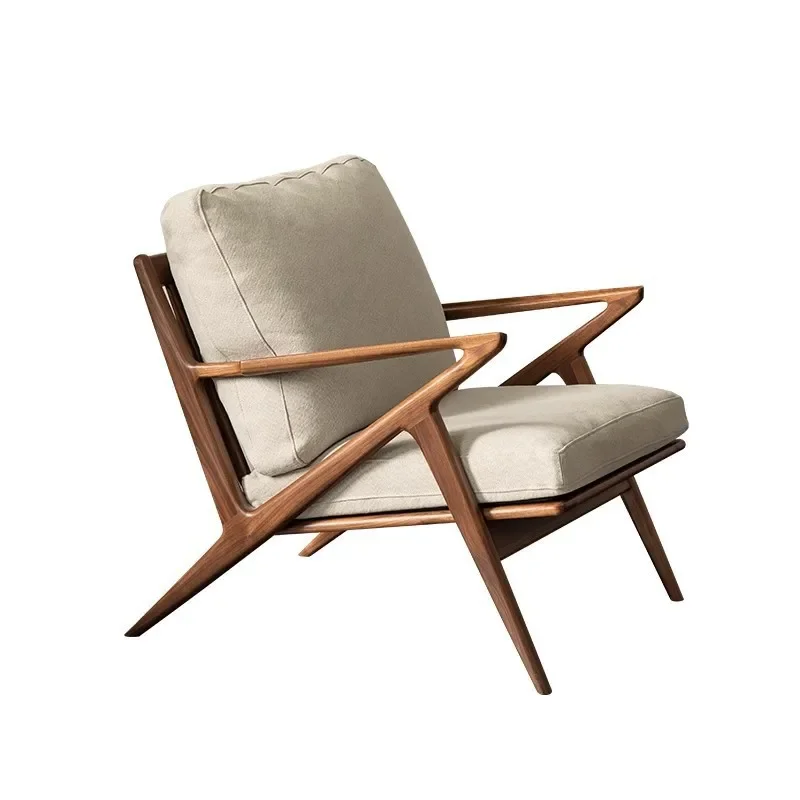 

Modern simple solid wood armrest sofa chair, wabi sandy wind medieval single living room leisure soft bag