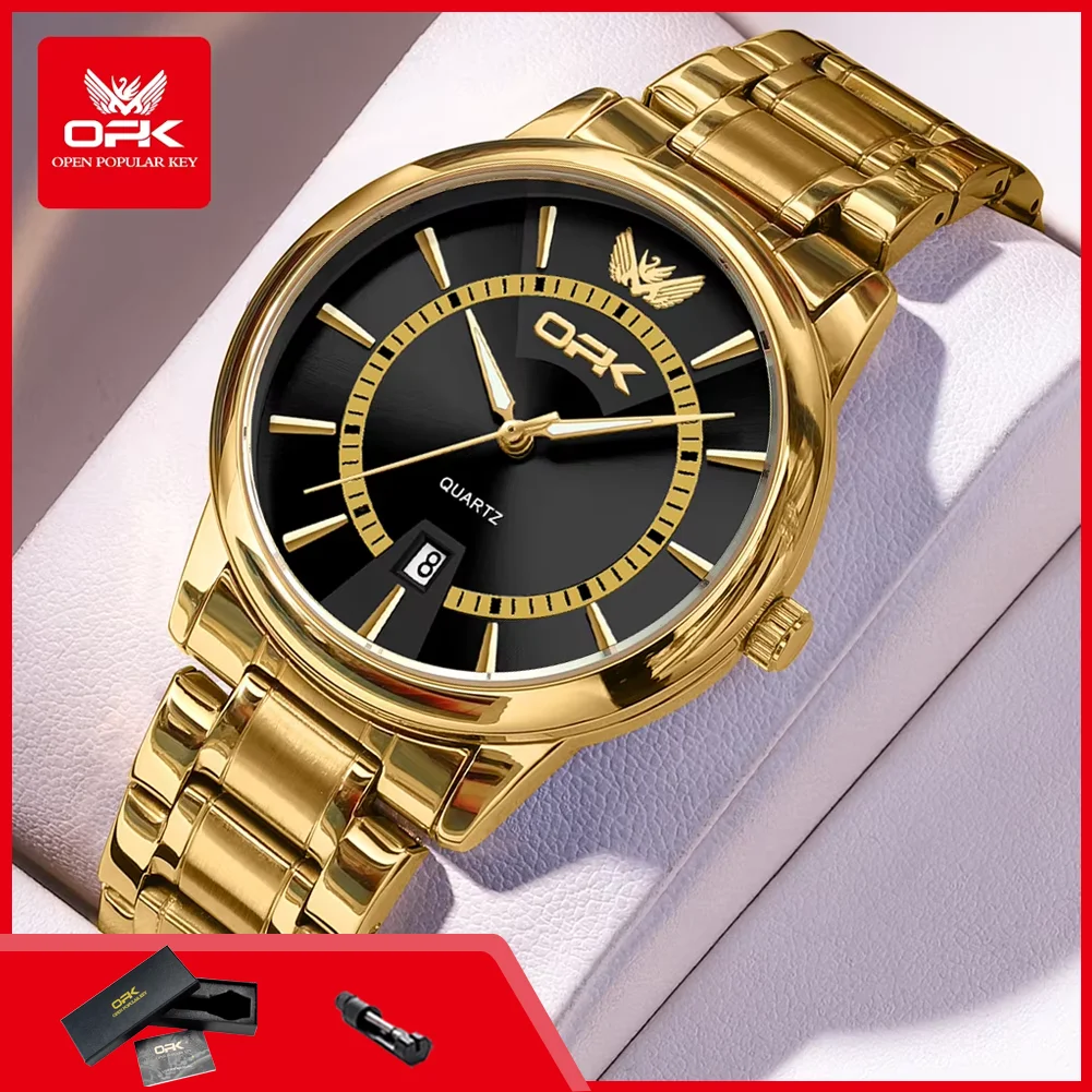 

OPK 6036 Original Quartz Watches for Men Steel Strap Waterproof Auto Date Luminous Men's Wristwatches Simple Fashion Man Watch