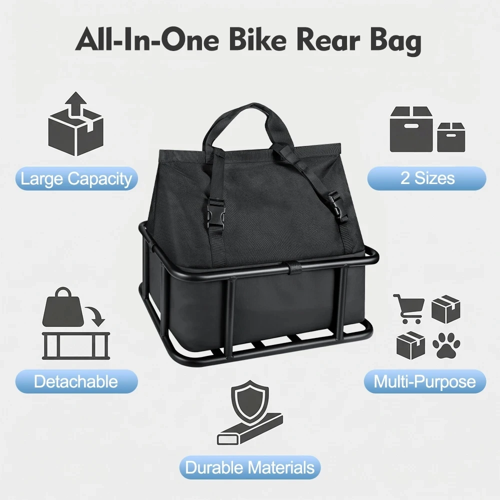 NEWBOLER E-Bike Gepäckträgertasche aus Eisen, Große Kapazität Fahrradkorb für Outdoor-Reisen, Einkaufen, MTB und Rennräder – Detail 8