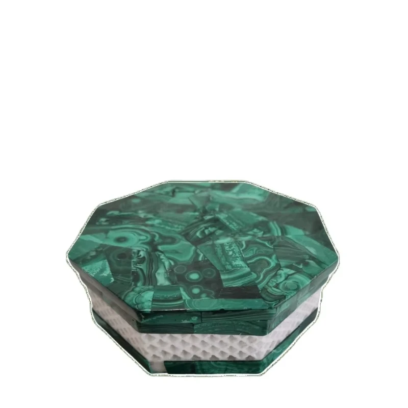 Gem flower inlay beautiful hexagonal white marble girl jewelry box with stone inlay