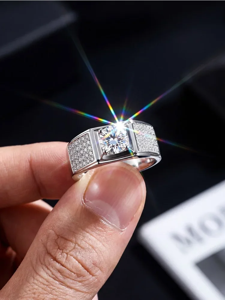 1CT Luxus-Hochzeitsringe mit echtem Moissanit-Diamant für Männer, Geschenk aus echtem 925er-Sterlingsilber, beste Qualität, edler Schmuck – Detail 2