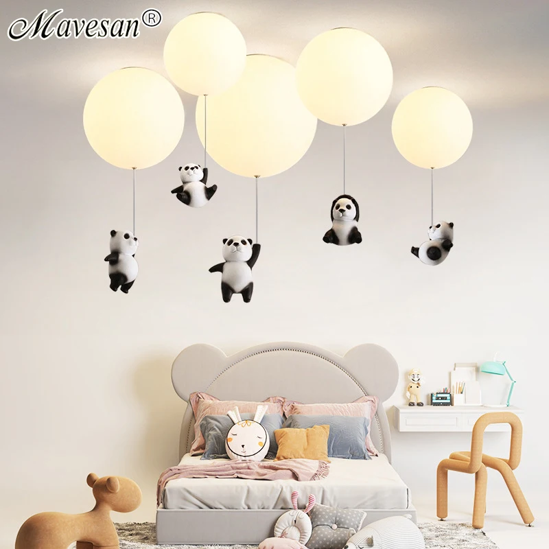 Panda Led Chandeliers Balloon Lights Cartoon Bear Kid's Bedroom Living Room Aisle Pendant Lamp Kindergarten Lighting Fixtures