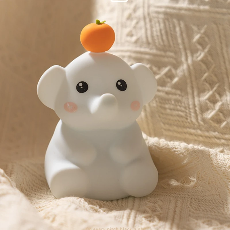 AB09-Cute Elephant Lamp, Silicone Night Light With 30 Minutes Timer, Rechargeable Bedside Lamp With Touch Control