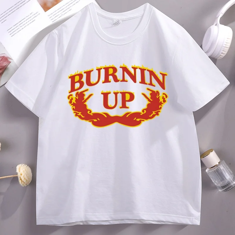 Burnin Up Graphic T-shirt Mens Clothes Causal Short Sleeve High Quality Breathable Tshirt Male Clothes Y2k Oversized