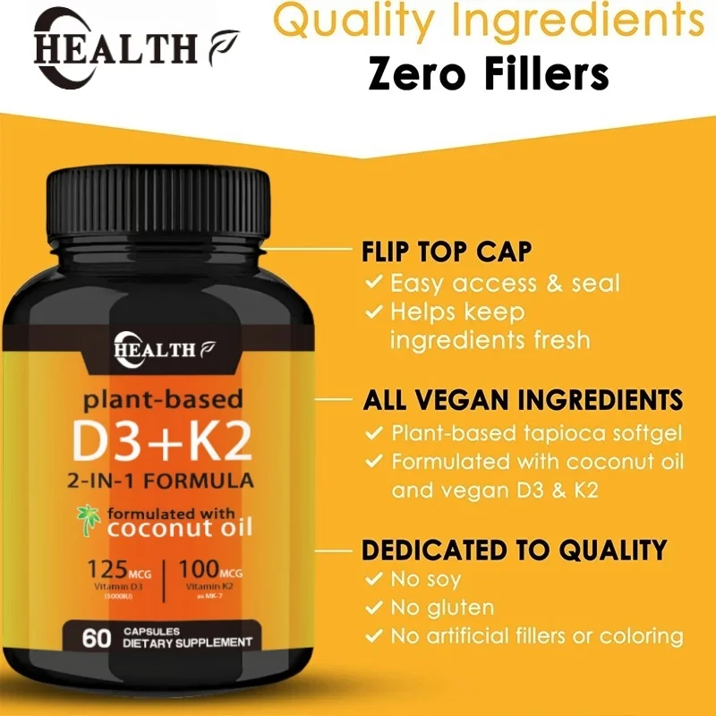 Vitamin K2+d3 Contains Organic Coconut Oil For Easier Absorption | 2-in-1 Supports Your Heart, Bones, And Teeth