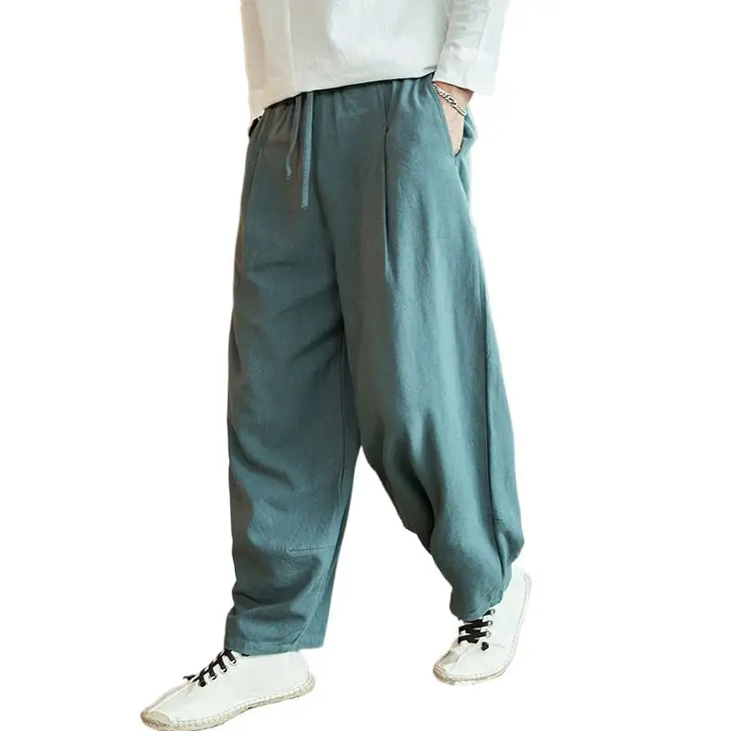 

New 2024 Autunm men's plus size M- 5XL 6XL 7XL cotton linen pants,Fashion streetwear wide leg Harem Hip Hop Trousers large size