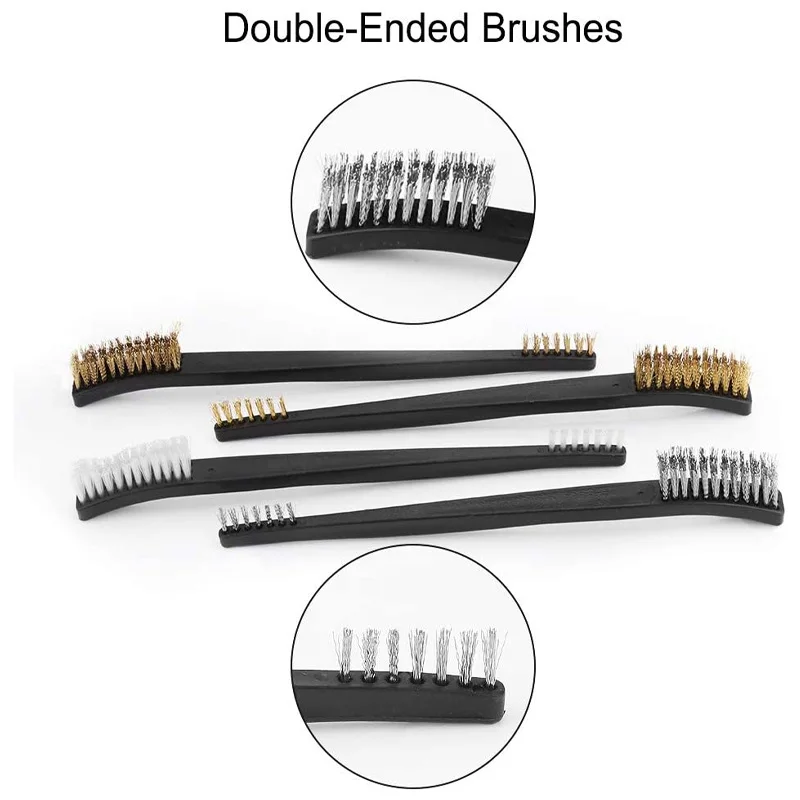 Double-end Steel Wire Brush & Nylon Pick Set Universal Hunting Gun Cleaning Kit Tactical Rifle Gun Cleaning Tool