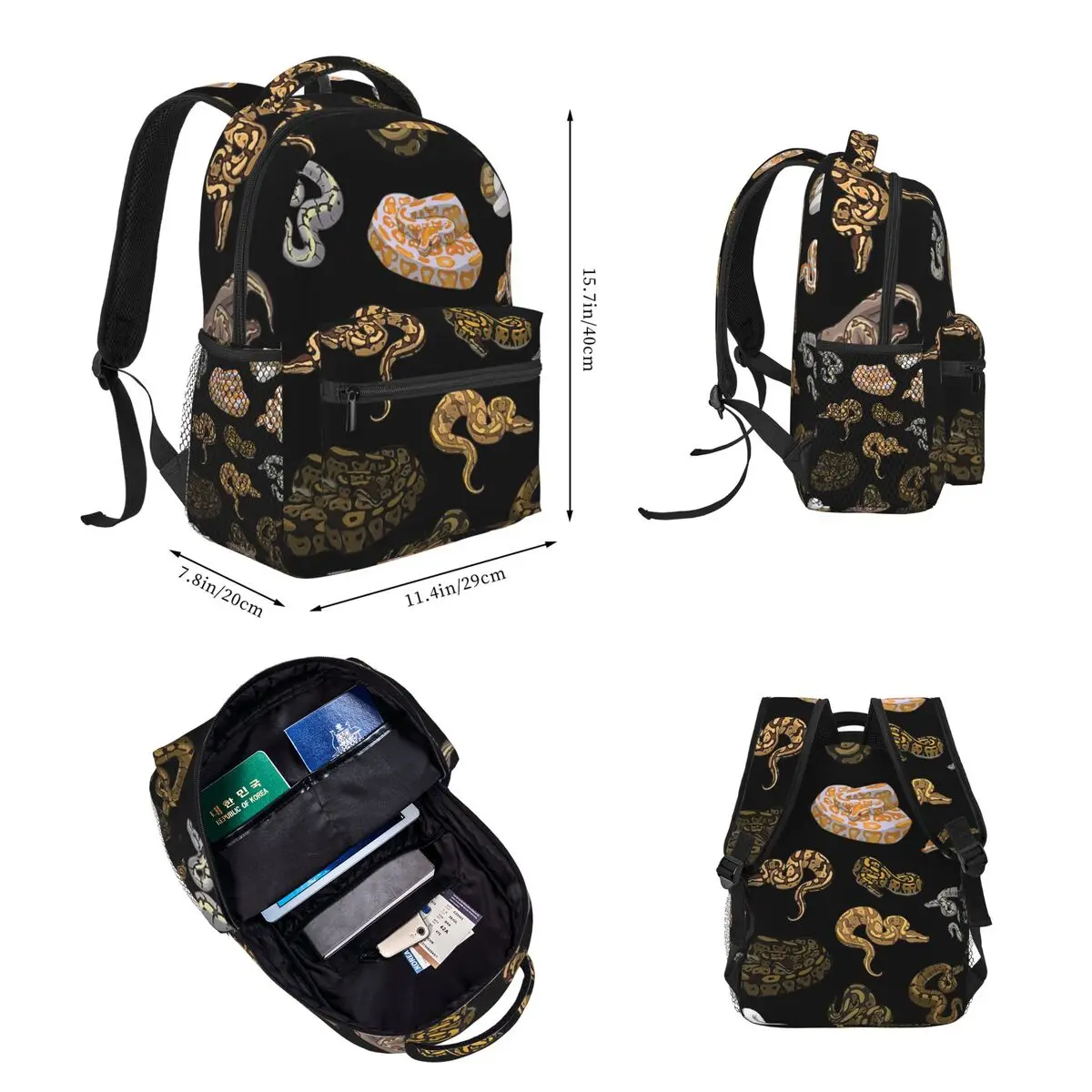 Ball Python Morph Snake Backpacks Boys Girls Bookbag Students School Bag Cartoon Kids Rucksack Lunch Bag Pen Bag Three-Piece Set