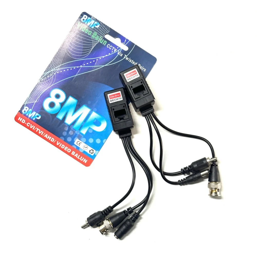 

8MP CCTV 3 в 1 коаксиальный BNC видеосиловой балун-трансивер для CAT5e 6 RJ45 DC + BNC + RCA соединительные кабели для камеры AHD