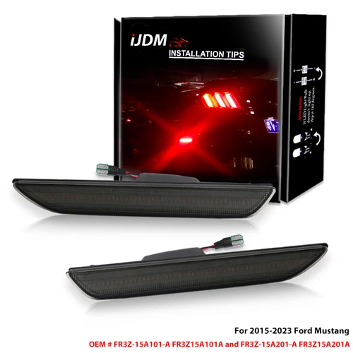 IJDM para 2015-2023 Ford Mustang rojo/blanco guardabarros lateral trasero luz de estacionamiento/luces de conducción, lámparas de marcador lateral OEM 12V