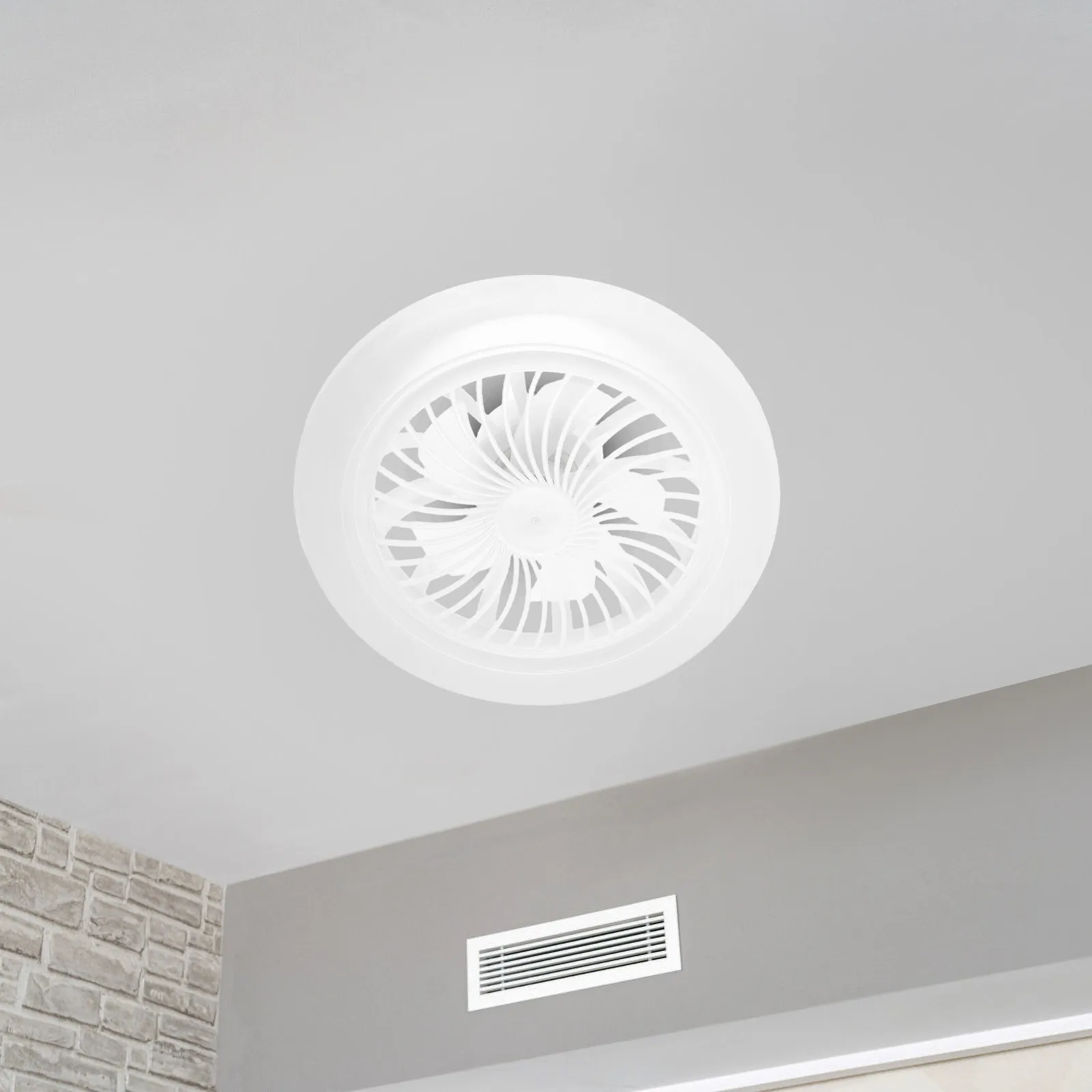 

White E27 Quiet Mini Fan Light Remote Control Adjustable LED Ceiling Fan Light for Bedroom Living Room Kitchen Restaurant 30W