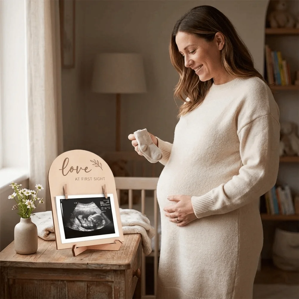 Wooden Stands Baby Ultrasound Frame Rustic Maternity Gift Sonogram Picture Frame Sentimental with Clip Pregnancy Gift Frame