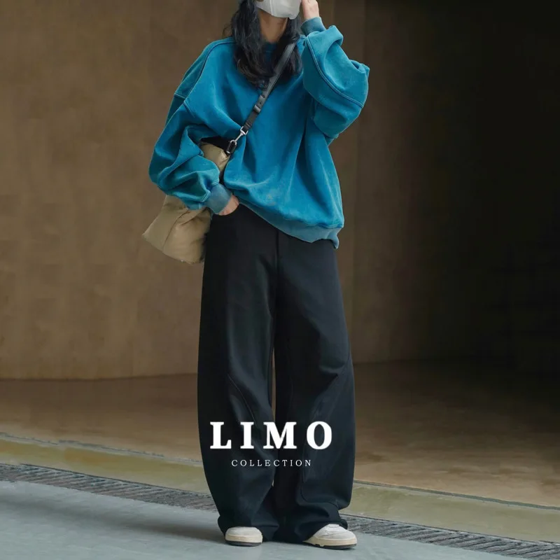 

LIMO Autumn Winter Women's Knit Pants Casual High Waist Cotton Polyester Wide Leg Trousers for Daily Lounge Streetwear Fashion