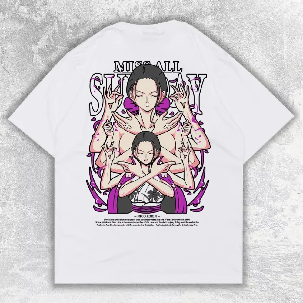 Koszulka One Piece Nico Robin Retro Anime Unisex Harajuku Streetwear Oversize Krótki Rękaw Luźny Krój Casual Wygodna Styl Y2K