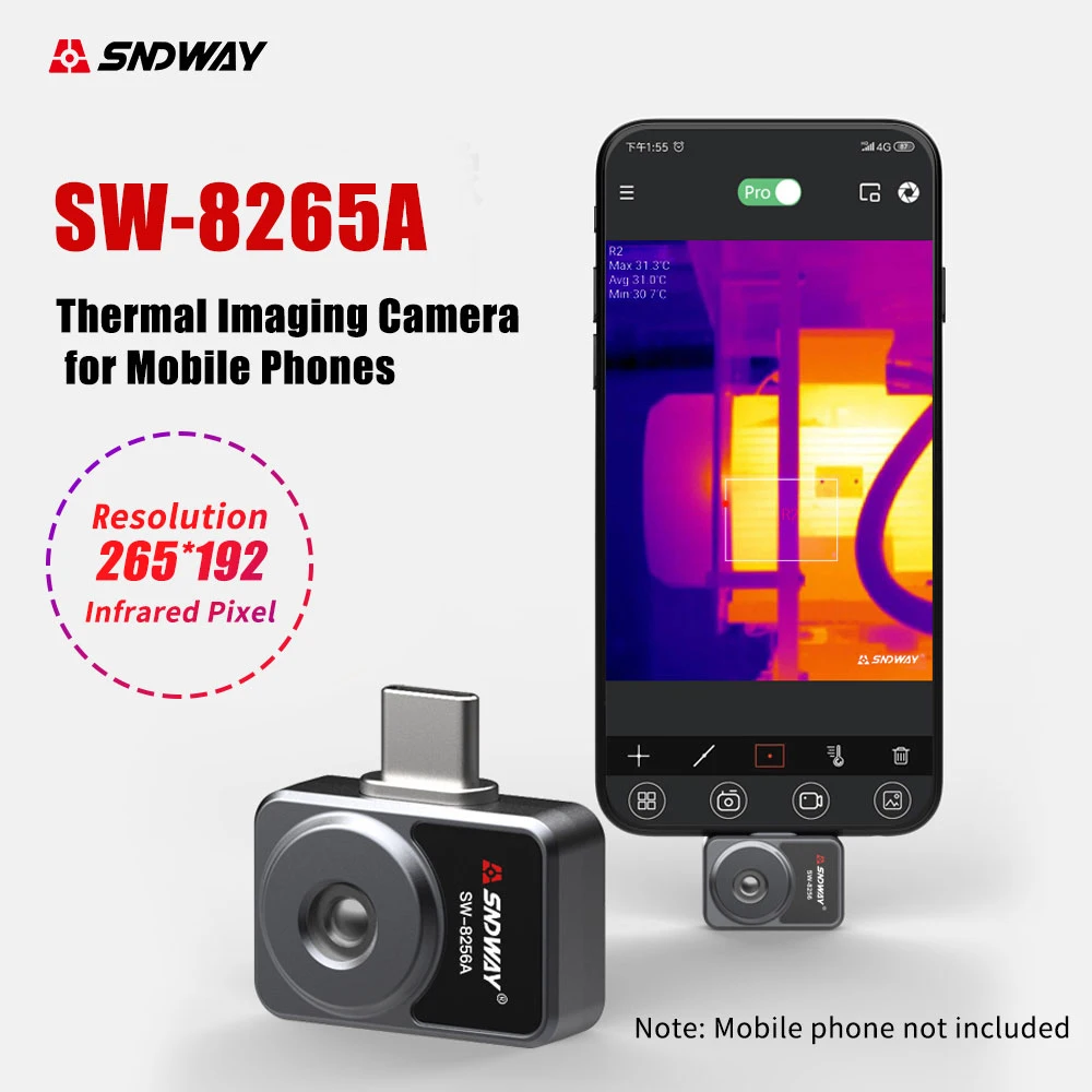 infrared night thermal imager para smartphone android camera termografica profissional resolucao 256x192 sndway sw8256a 01