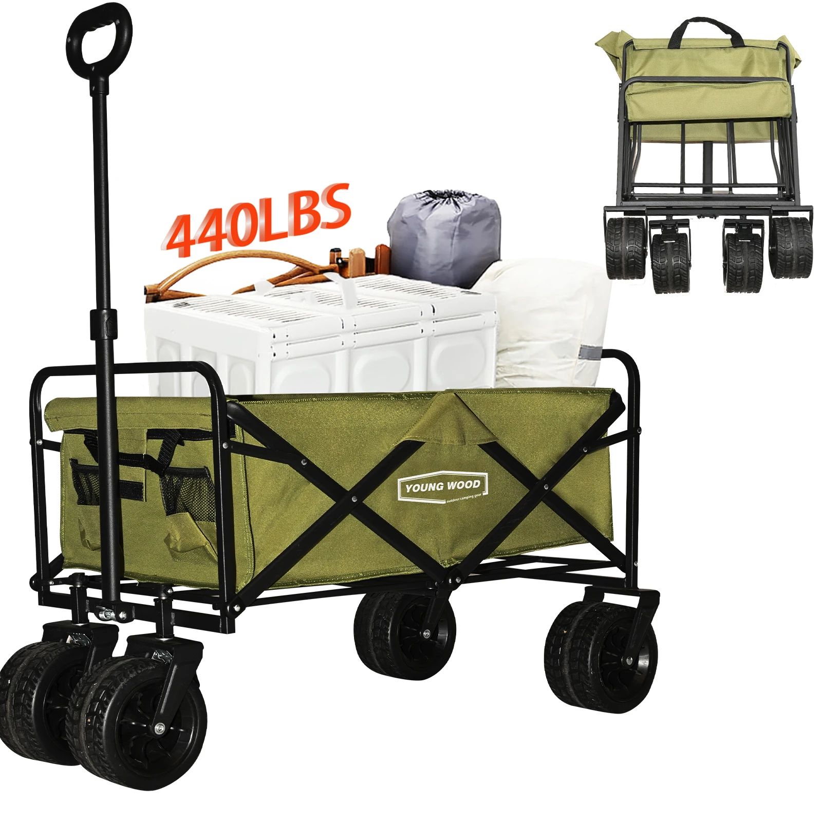 

Green Camping Cart Outdoor Practical Convenient Spacious Stable Lightweight Foldable Compact in Size Suitable for Family Gatheri