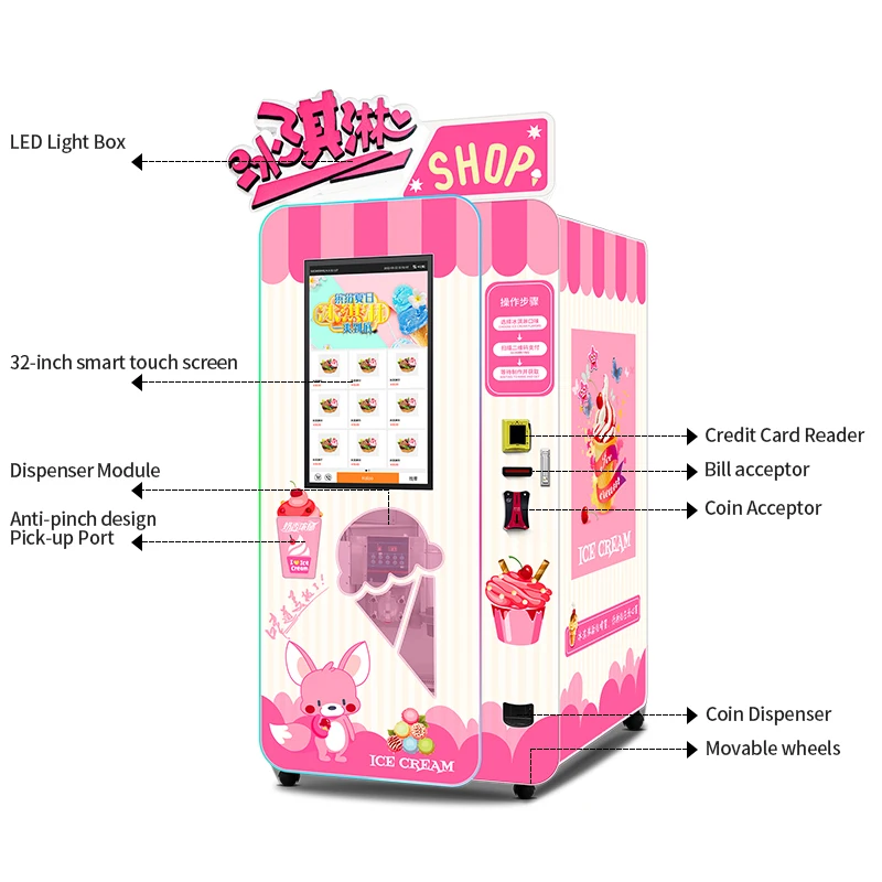 Vending Machine Supplier Unmanned 24 Hours Self Service Coin Operated Ice Cream Vending Machine Robot Ice Cream Vending Machine