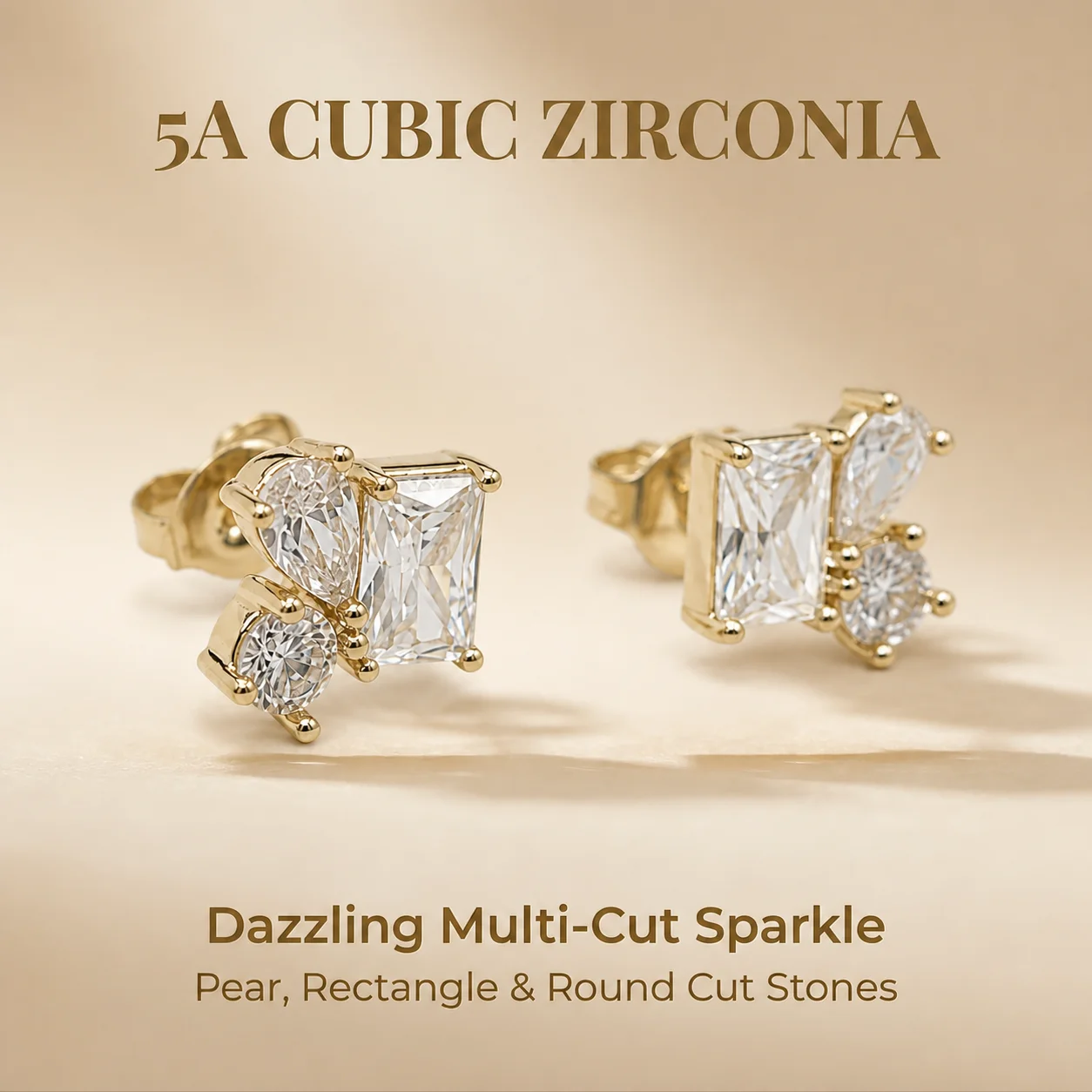Moonmory Minimalistische Luxusmarken Birnen-, Marquise- und Rundschliff Zirkon-Ohrringe für Frauen 5A 14K Doppelt Vergoldeter Schmuck Geschenk – Detail 4