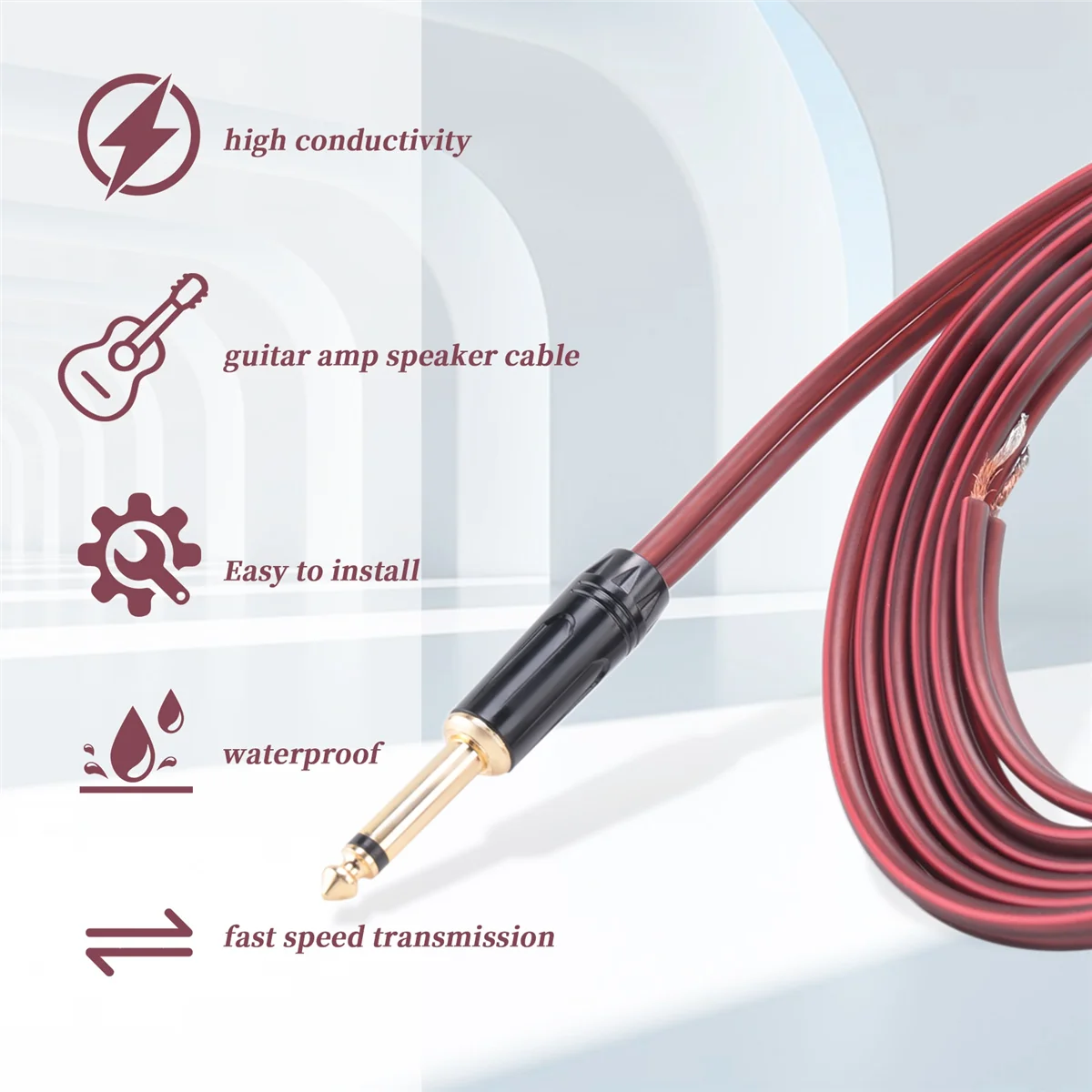 1/4 auf lautsprecherbares Kabel, Audiokabel auf 6,35 mm Stecker, Mono-Adapter, Ersatz, vergoldeter OFC-HiFi-Lautsprecher mit offenem Ende