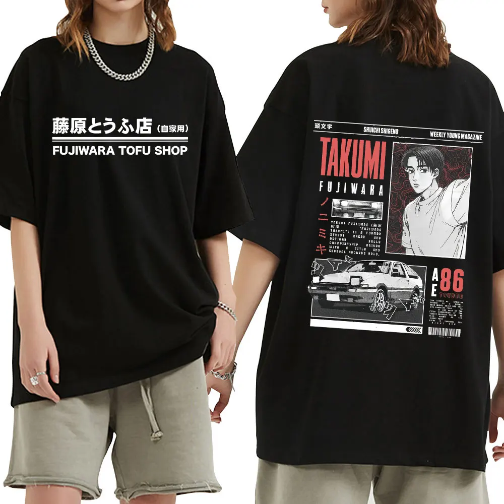 Anime Initial D Drift AE86 Takumi Fujiwara Tofu Shop JDM Car T Shirts Men Women Clothing Fashion Cotton Short Sleeves T-Shirts