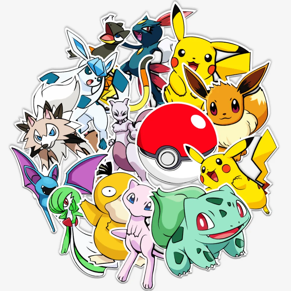 50pcs Anime Cute Psyduck Pikachu Eevee Pokemon Kids Stickers