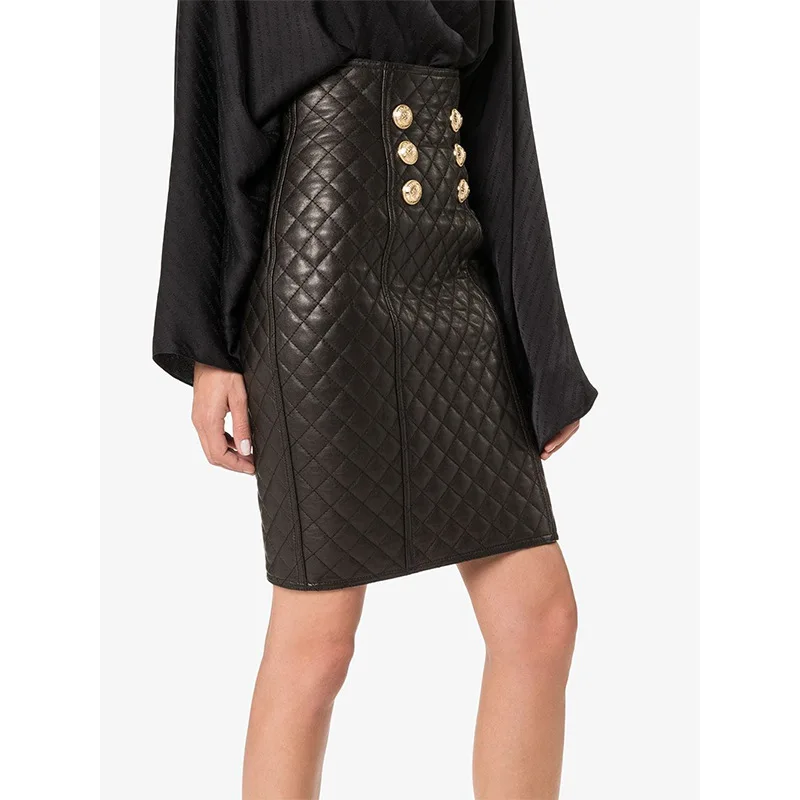 

High End 2025 Classic Stitching Diamond Grid High-Quality Sheepskin High Waist Genuine Leather Bag Buttocks Skirt for Women