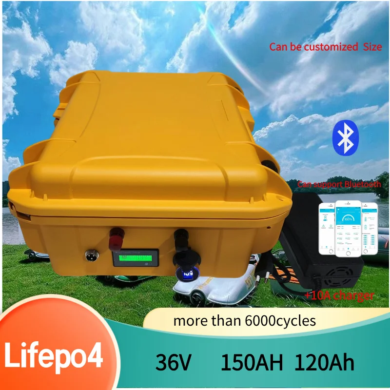 

36V 150AH lifepo4 36v 120Ah lifepo4 lithium battery bluetooth APP BMS for 4000w go cart bike scooter boat +10A Charger