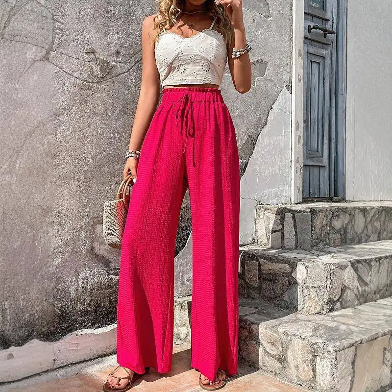 Pantaloni casual a gamba larga Faionable da donna, vestibilità ampia, modello a bolle, in poliestere, collezione autunnale, comodi pantaloni casual
