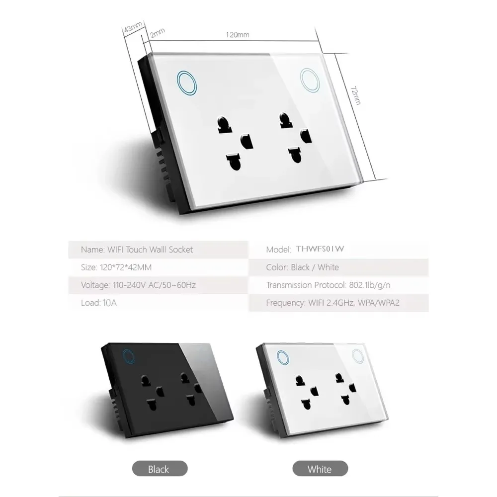 Melery WIFI Smart Tuya US Socket Touch Glass Panel Thailand Double Outlet Voice Remote Control Smartlife APP Alexa Google Home