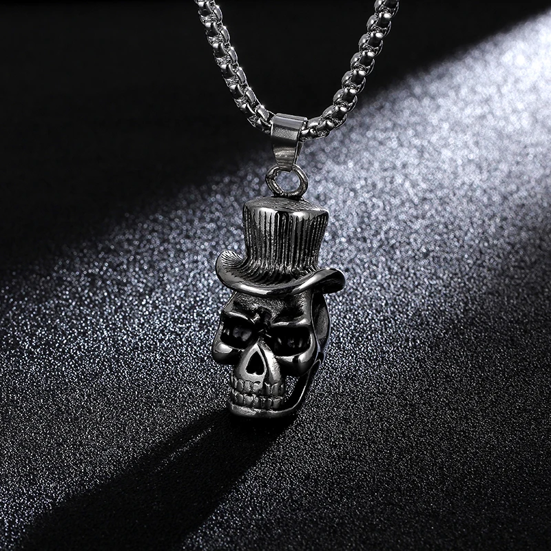 2024 Nieuwe Roestvrijstalen Ketting, Punk Gothic Hoed Schedel Hanger, Heren Biker Rock Party Exorcist Sieraden