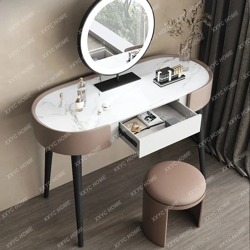 TTsmall Apartment With Smart LED Makeup Mirror Dresser Decoration Nordic Minimalist Rock Slab Dresser